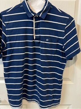 Men's Navy & White Striped Polo Shirt